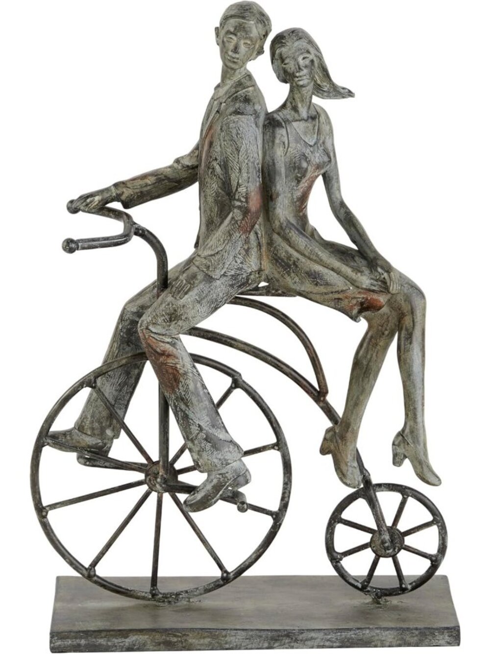Charming Decorative Sculpture with Bike - Polystone Accent Figurine 13” Tall
